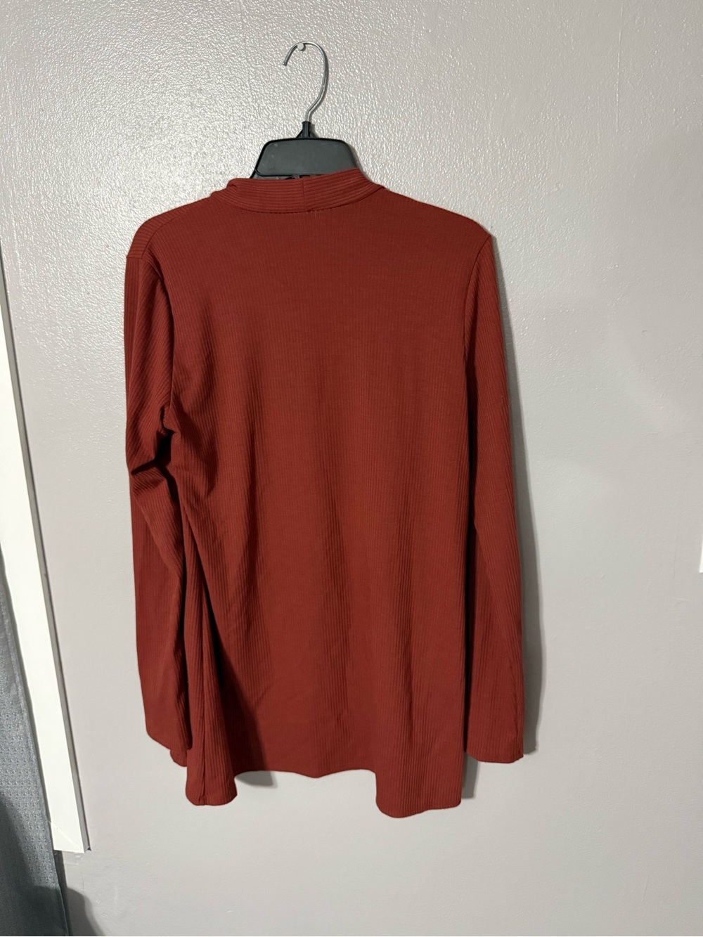 Women's Open Front Ribbed Cardigan Sweater - Rust - Picture 2 of 7